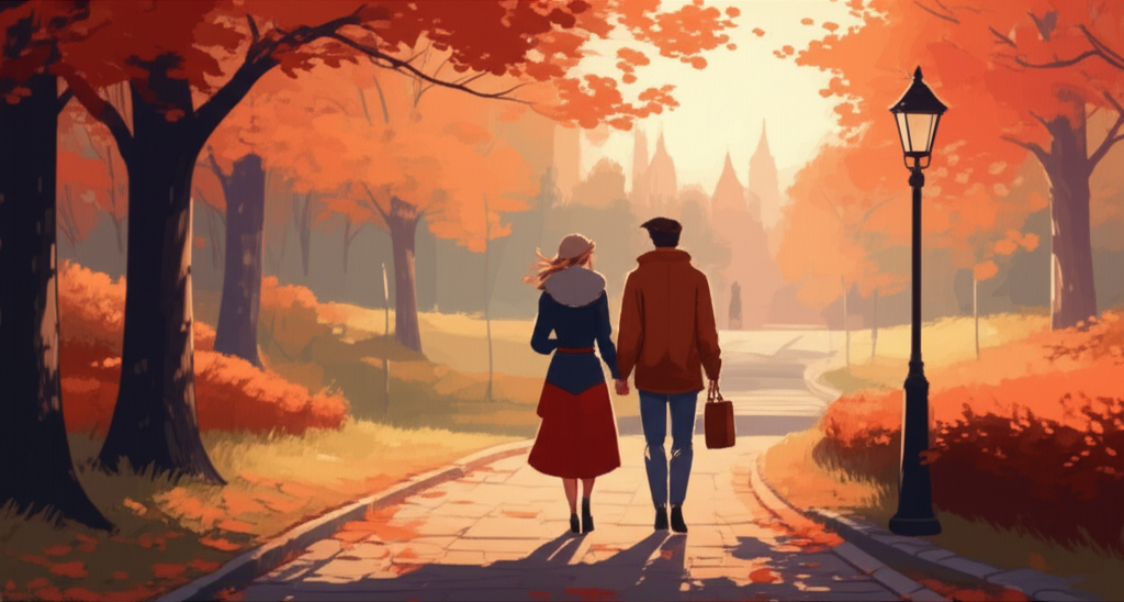 Couple in autumn park