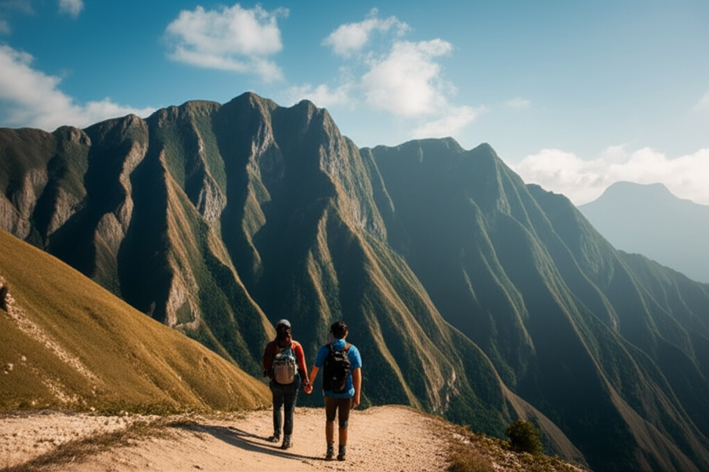 Couple hiking in mountains