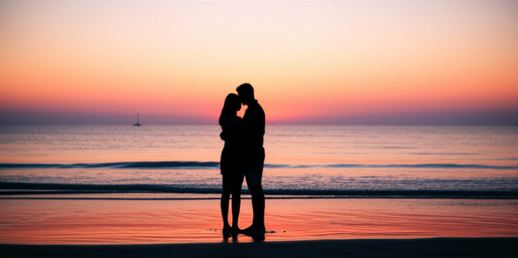 Couple at beach sunset